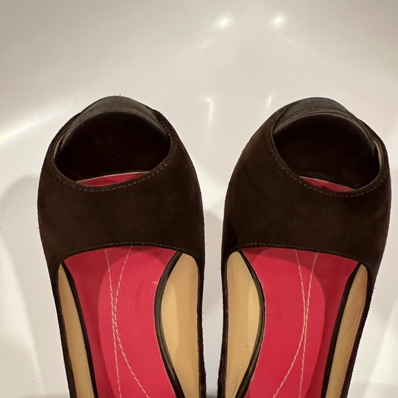 Kate Spade New York Georgia Peep Toe Pump Platform Brown Suede/satin Sz 6 - Picture 3 of 16